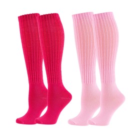 aoozleny Women Girls Slouchy Socks, Slouch Socks Scrunch Socks Scrunchie Socks for Spring Summer,2 Pairs (Pink+RoseRed)