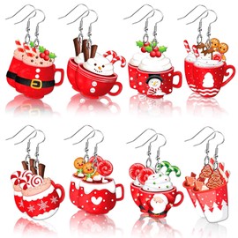 Christmas Earrings, 8 Pairs of Earrings Christmas Set, Christmas Earrings for Women, Christmas Drop Earrings, Xmas Earrings Christmas Drop Dangle Earrings Set for Women Girls, Acrylic, Not applicable