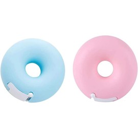 2pcs Donut Tape Dispenser Plastic Portable Tape Dispenser Portable Invisible Tape Cutter Tape Organizer Holder for Office or School(pink,blue)
