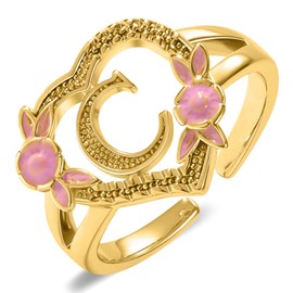 Gold Initial Rings for Women - Non Tarnish Dainty 14K Gold Plated Heart Adjustable Letter Rings for Women, Stackable Cute Thumb Pinky Fashion Open Simple Birthday Gifts Jewelry-C