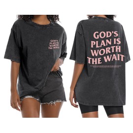 Weetiotio Christian Oversized Shirts for Women God Graphic Tees Shirts Bible Verse Jesus Shirt Religious Acid Wash Tshirts(Black,M)