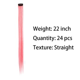 24 PCS Colored Hair Extensions, Long Straight Clip in Hair Extensions, 22 Inch Rainbow Hairpieces Multicolor Synthetic Hair Party Highlights Hair Accessories for Girls Kids Women Gift(Pink)