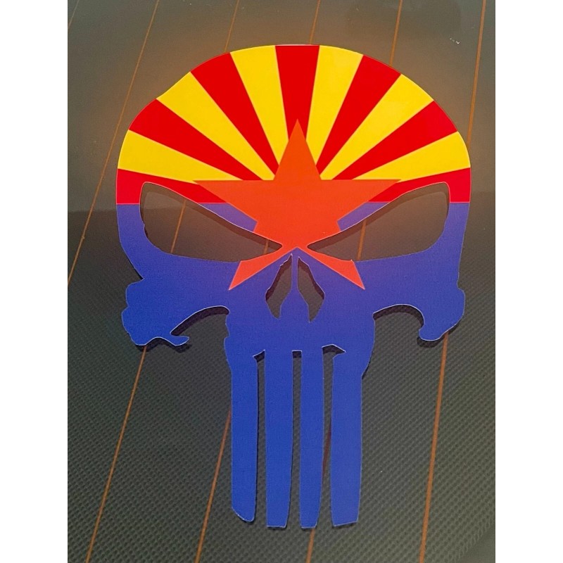 Avery Dennison Punisher Skull Arizona Flag Distressed Punisher Skull Sticker