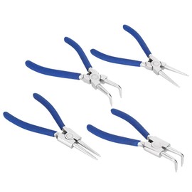 Snap Ring Pliers Set 4-Piece 7 Inch / 177 mm Circlip Pliers Set Blue Curved/Straight Circlip Pliers Indoor/Outdoor with Dip-Coated Handles for Outdoor and Inner Circlip Rings