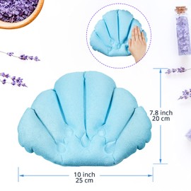 2 Pieces Inflatable Bath Pillow with Suction Cups, Terry Cloth Covered Bath Pillow Shell Shape Bathtub Spa Pillow Comfortable Soft Bath Cushion, Neck Support for Bathtub, Hot Tub, Home Spa Tub