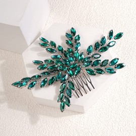 Jumwrit Peine para el pelo de boda, hecho a mano, con diamantes de imitación, accesorio para el pelo de novia, dama de honor (verde)