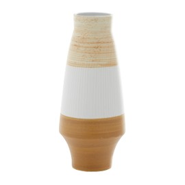 The Novogratz Ceramic Handmade Vase with Terracotta Accents, 8" x 8" x 18", Brown