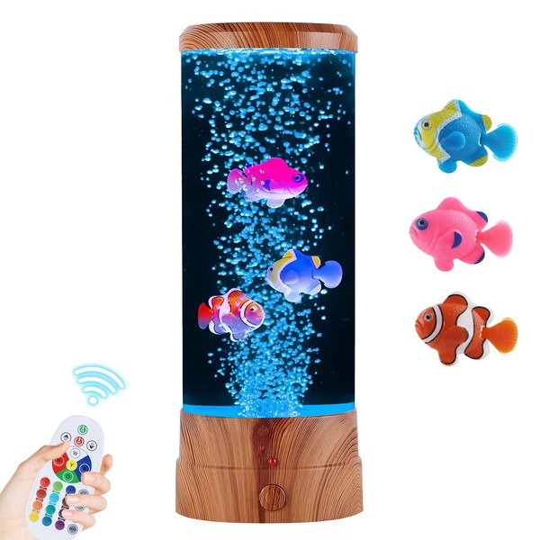 SENCU Kids Lava Lamp,Aquarium Lamp with Color Changing Mood Light,with 3 Bubble Fish Night Lights,for Home Office Living Room Decor Gifts Men Women Kids