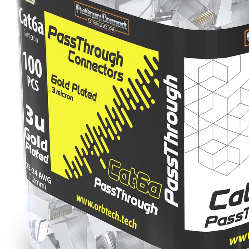 Platinum Connect Cat6 passthrough rj45 connectors, 100 PCS Jar, Gold