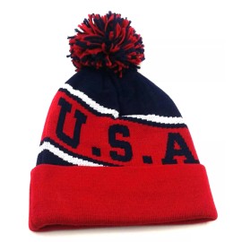 Top Pro Sports USA New Knit Beanie Pom United States American Pride Red Blue Cuffed Era Hat Cap