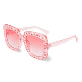 Xpectrum Extra Large Square Elton Crystal Sunglasses Bling Rhinestone Concert Glasses (Pink Square)