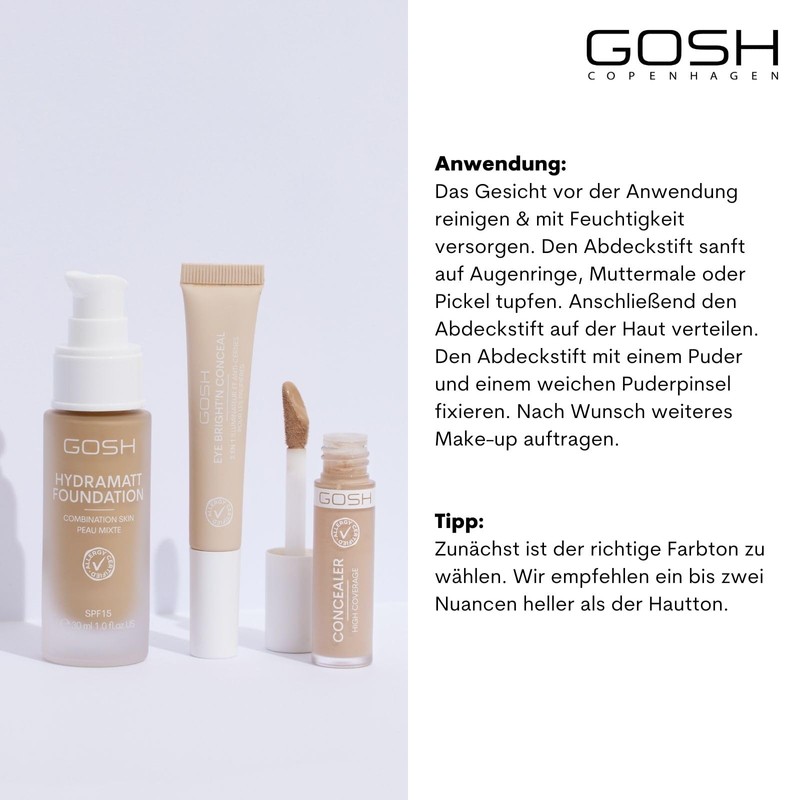GOSH Concealer High Coverage, High Coverage, Liquid Concealer for Covering