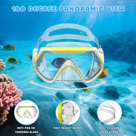 Snorkeling Gear for Kids, Kids Snorkel Set for Ages 3-14, Anti-Fog Diving Mask and Dry Top Snorkel, Blue Yellow
