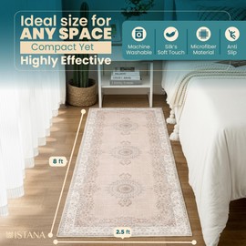 Istana Hallway Runner Rug 2.5x8 – Beige Entryway Rug -Silk's Soft Touch Runners for Hallways - Stylish Kitchen Runner Rug Non Slip