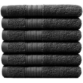 EDB Set of 6 Pack Guest Towels 100% Egyptian Cotton Quick Dry Highly Absorbent 600-GSM Super Soft Premium Hotel Quality 30 x 50 cm (Black)