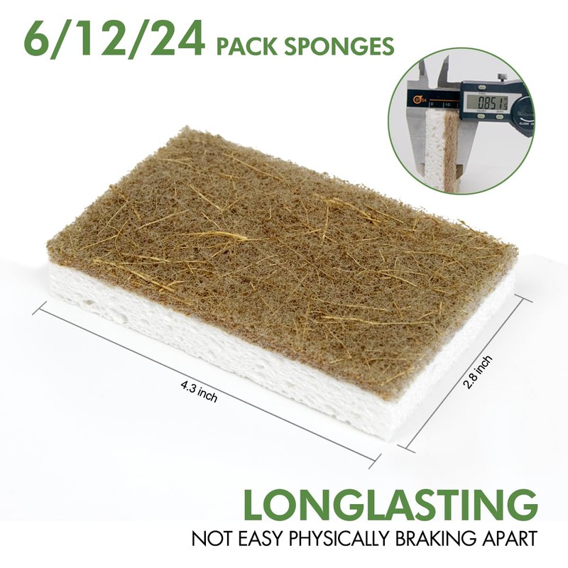 CELOX 6 Pack Coconut Fiber Biodegradable Sponges, Non Scratch Kitchen