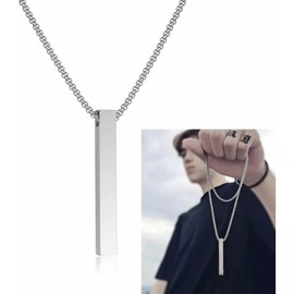 Collar con Colgante Rectangular Barra Cilindro Prisma para Hombre Acero Inoxidable Regalo cumpleaños papa novia hermano amigo (Plateado)