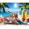 Summer Hawaiian Beach Backdrop 10x8ft Sea Ocean Seaside Surfboard Palm