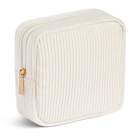 Aucuu Corduroy Cosmetic Bag, Makeup Bag, Small Cosmetic Bag, Travel Makeup Pouch, Striped Corduroy Portable Bag with Metal Zipper, Travel Cosmetic Bags Organizer for Women, Travel, School, Gift