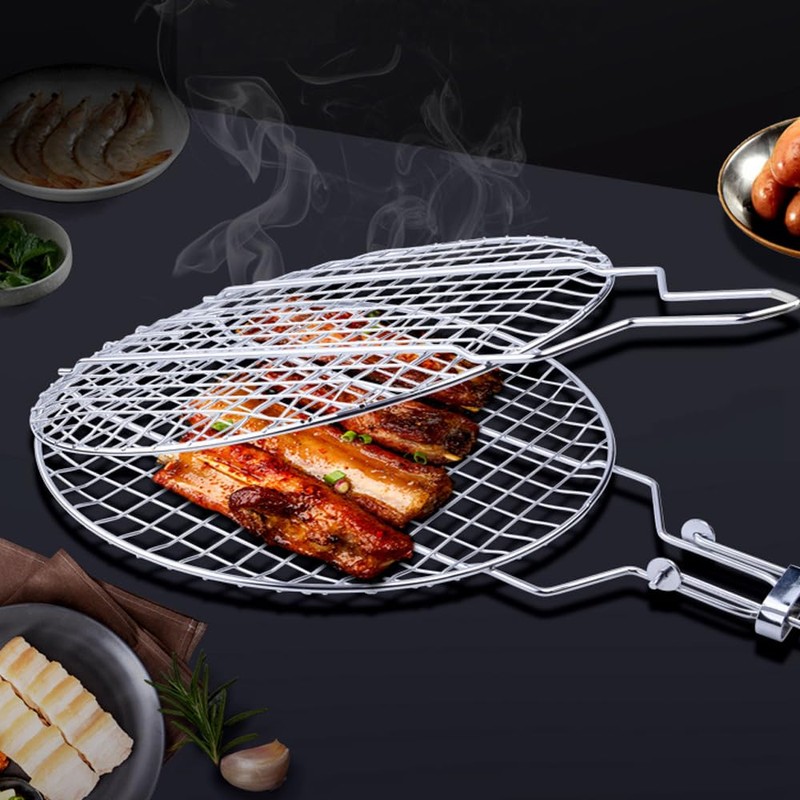 Grill Basket - Stainless Steel BBQ Portable Folding Grilling Grate