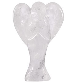 mookaitedecor 3 Inch Rock Crystal Guardian Angel Figurines Sculpture, Hand Carved Angel Statue with Heart Wings for Protection Prayer Office Home Decor