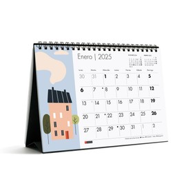 Miquelrius - Desktop Calendar 2025, A5 Calendar: 210 x 148.5 mm, with note space, 2025 calendar, double spiral binding, annual desk calendar, Spanish, design houses