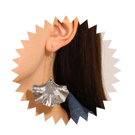 Cybche Boho Ginkgo Leaf Dangle Hook Earrings Gold Textured Leaf Drop Earrings Metal Ginkgo Earrings Exaggerated Leaf Earrings Matte Leaf Hoop Earrings Jewellery for Women, Zinc, No Gemstone