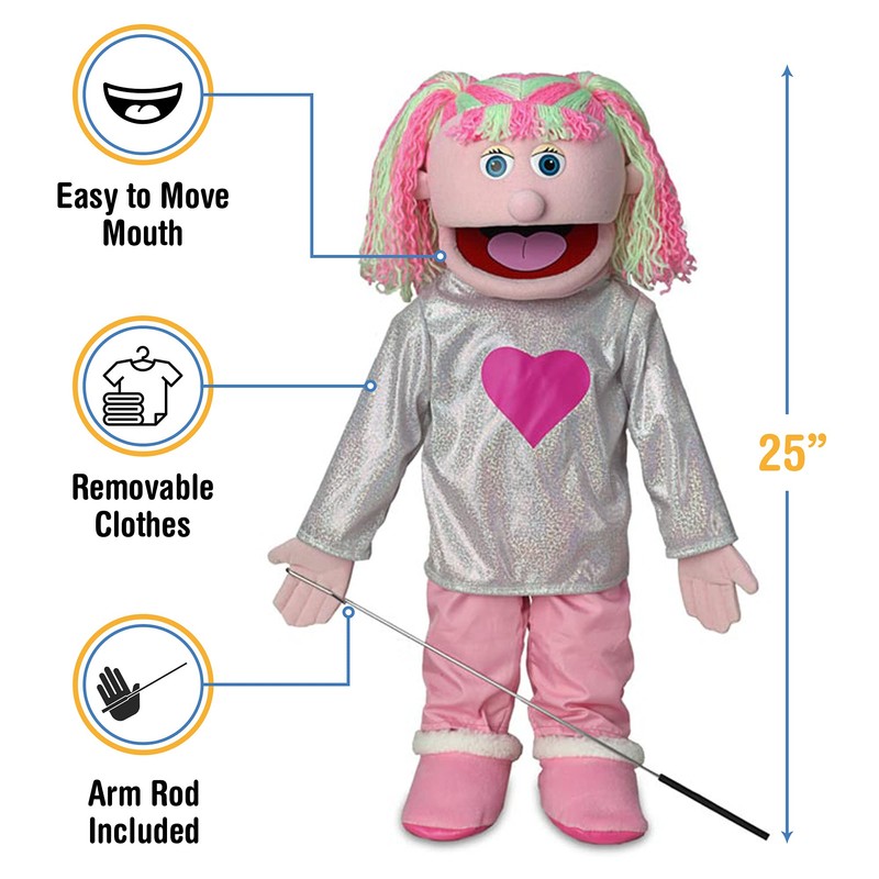 Kimmie, Pink Girl, Full Body, Ventriloquist Style Puppet, 65cm
