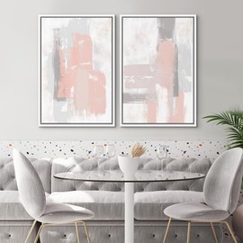 SIGNWIN Framed Canvas Print Wall Art Set Pink Gray Grunge Paint Stroke Collage Abstract Geometric Illustrations Graffiti & Street Art Modern Art for Living Room, Bedroom, Office - 16"x24"x2 White