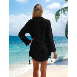 BMJL Women 2024 Beach Cover Ups Bathing Suit Bikini Swimsuit Coverup Long Sleeve Drawstring Swim Cover Up (Large, Black)