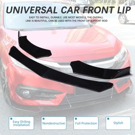 DREAMIZER Universal Front Bumper Lip Strut Rod Spoiler Wing Wide Body Kit Spoiler with Adjustable 8"-11" Support Splitter Rods (Red) - Sharp Corner