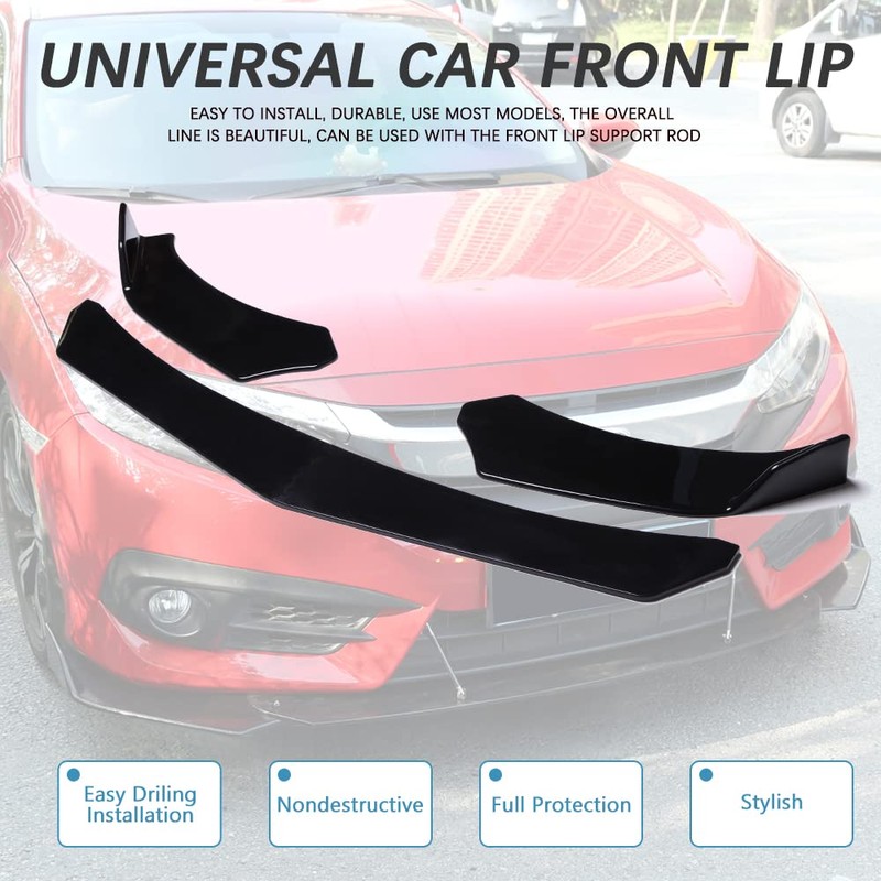 DREAMIZER Universal Front Bumper Lip Strut Rod Spoiler Wing Wide