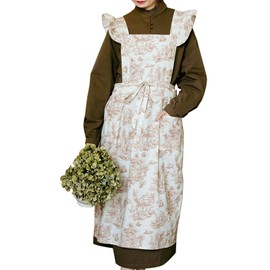 Ruffle Waterproof Aprons for Women with Pockets, Cross Back Cotton Kitchen Garden Cooking Pottery Men (Beige Coffee)