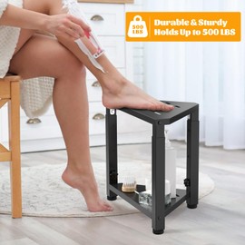 Shower Foot Rest, 12.6"-15.8"-19" Adjustable Heigh Shower Stool for Inside Shower, Stainless Steel Waterproof Shower Stool for Shaving Legs, Corner Bench Caddy with Storage Shelf for Bath Small Space