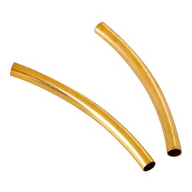 AUEAR, 100 Pack Plated Metal Long Curved Noodle Tube Spacer Beads 2x25mm for DIY Bracelet Necklace Jewelry Making (Gold)