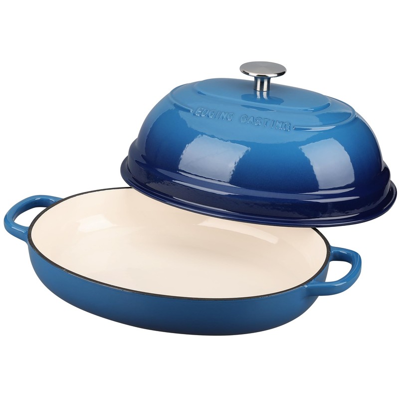 EDGING CASTING Enameled Oval Cast Iron Dutch Oven Pot with