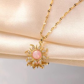 Rapunz Sun Necklace for Women Tangled Necklace Gold Sun Necklaces Opal Pendant Neckalces Healing Crystal Necklaces Christmas Trendy Jewelry, Medium, Metal, No Gemstone