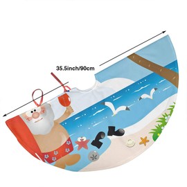 SXKKoin 35.5" Traditional Holiday Christmas Tree Skirt with Santa Claus at Beach Design