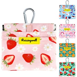 Dog Treat Pouch,Cotton Pocket Sized Training Holder, Hand Free Walking Funny Bag with Carabiner, Self-Closing Pet Feed Snack Reward, Behavior Aids for Puppy Travel or Outdoor Use（Strawberry）