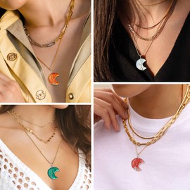 Bestyle Tree of Life Crescent Moon Necklace, Synthetic Cherry Quartz Gemstones Healing Crystal Necklaces, July Birthstone Pendant for Women,Statement Birthday Jewelry Gifts