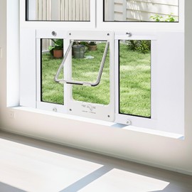 Full-Size Window Pet Door for Cat&Small Dog, Fits 28"-32" Width Windows, Quick-Fit Cat Door Window Insert, 4 Locking Mechanisms, Magnetic Closure Cat Door for Window,Aluminum Frame Pet Door for Window