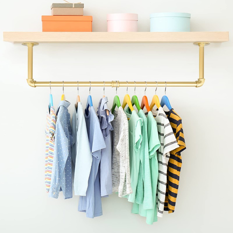 Fobule 48” Gold Wall Mounted Clothes Rack, Industrial Pipe Iron