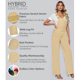 Hybrid & Company Women's Comfortable Stretch Casual Jumpsuit Denim Pants Overalls Rompers, Pvj156998-khaki, Small