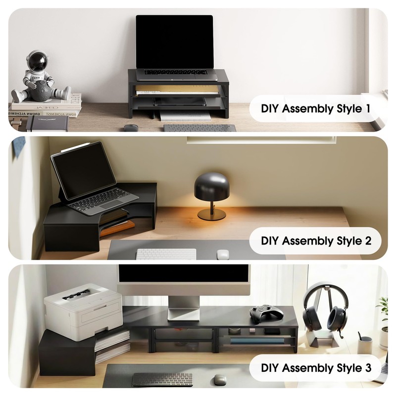 Fenge Dual Monitor Stand, 2-Tier Corner Monitor Riser with Drawer