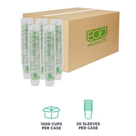 ECO PRODUCTS GreenStripe Clear Compostable 9oz PLA Plastic Cups, Case of 1000, Disposable Renewable Plant-Based Cold Cups, For Cold Drinks & Snacks, BPI Certified, ASTM Compliant.