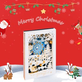FIAMR Book-Shaped 3D Christmas Eve Ornaments, Showing The Snowy Clock Tower and Town, Retro Stacked Paper-Cut Crafts, Winter Home Window Display Decoration