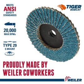 Weiler 50912 3" Bobcat Mini Abrasive Flap Disc, Flat (TY27), Type S Mount, 36Z (Pack of 10)
