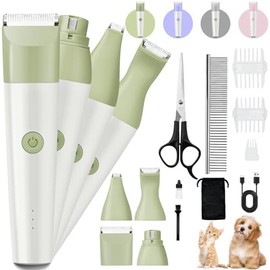 Dog Clippers Grooming Kit, 4 in 1 Quiet Cordless Dog Paw Trimmer & Nail Grinder Trimming Hair on Paw Eye Ear Face Rump