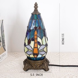 TCODTPOL Small Tiffany Lamp Stained Glass Table Lamp 5.5X11 Inch Christmas Tree Lighthouse Mini Accent Memory Sympathy Antique Night Light for Bedroom Living Room (Blue Yellow)