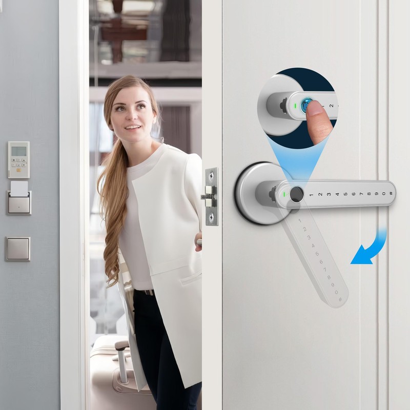 KENRONE Smart Door Lock, Door Handle with APP Unlock, Biometric